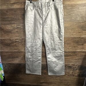 J. Crew Silver Trousers Slim Demi Boot Modern Metallic Finish